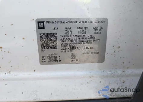 2020 Chevrolet Blazer Fwd 1Lt из США, поврежденный, VIN 3GNKBBRA0LS607451